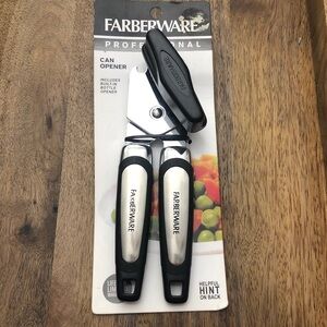 Farberware Black and Silver Heavy-Duty Can Opener with Bottle Opener